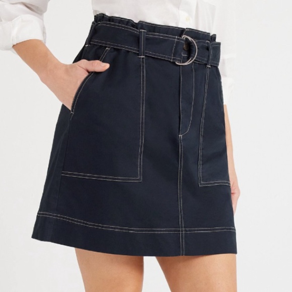 Navy Belted Skirt with Pockets